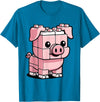 BlockPals DM Funny Pink Brick Pig Building Blocks Farm Animal Character T-Shirt - Sapphire Blue