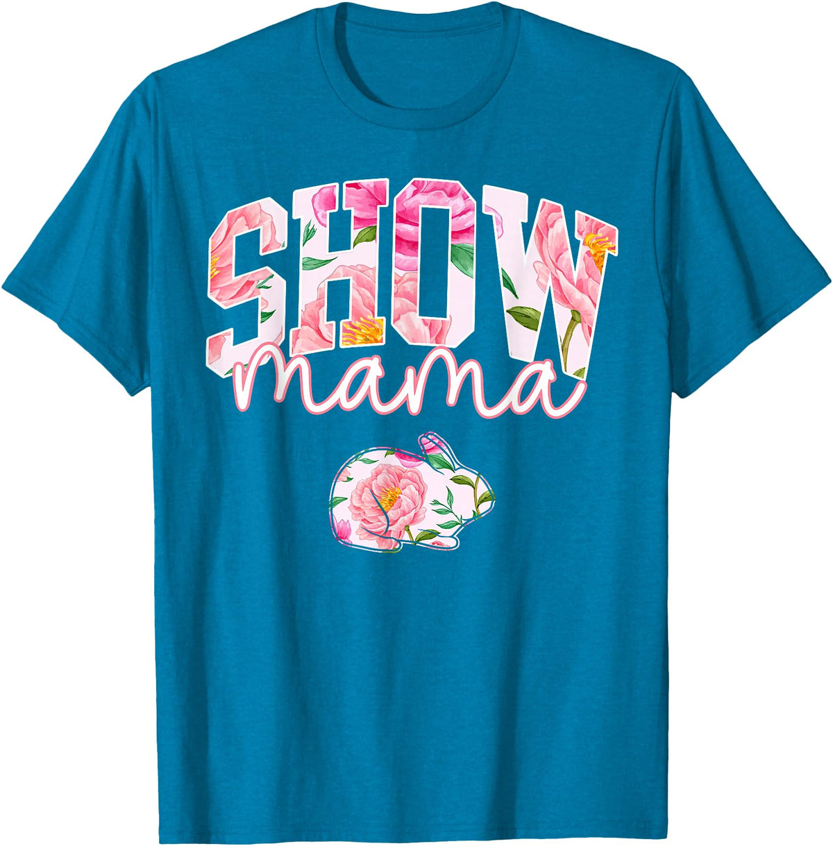 Stock Show Rabbit Mom Livestock County Bunny Mama Floral T-Shirt in Sapphire Blue