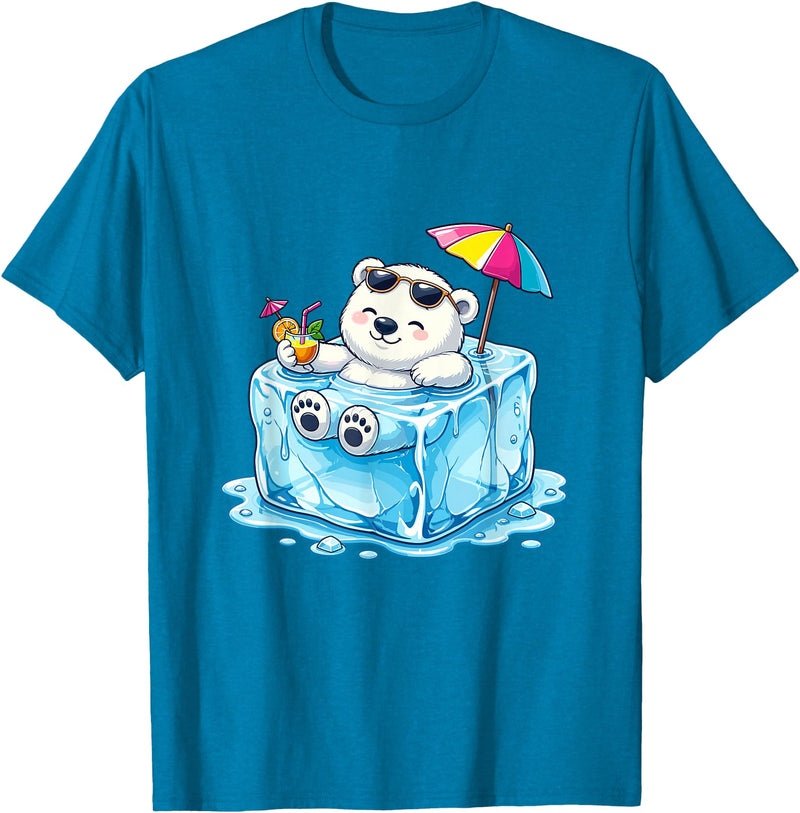 Cool Polar Bear Summer Ice Cube Relax Chill Polar Bear On Ice Cube Summer Vacation T-Shirt - Sapphire Blue