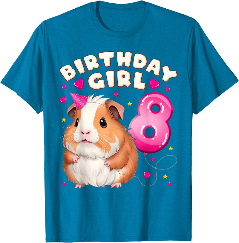 Birthday Girl by Content Design Studio 8th Birthday Girl 8 Years, Guinea Pig T-Shirt - Sapphire Blue