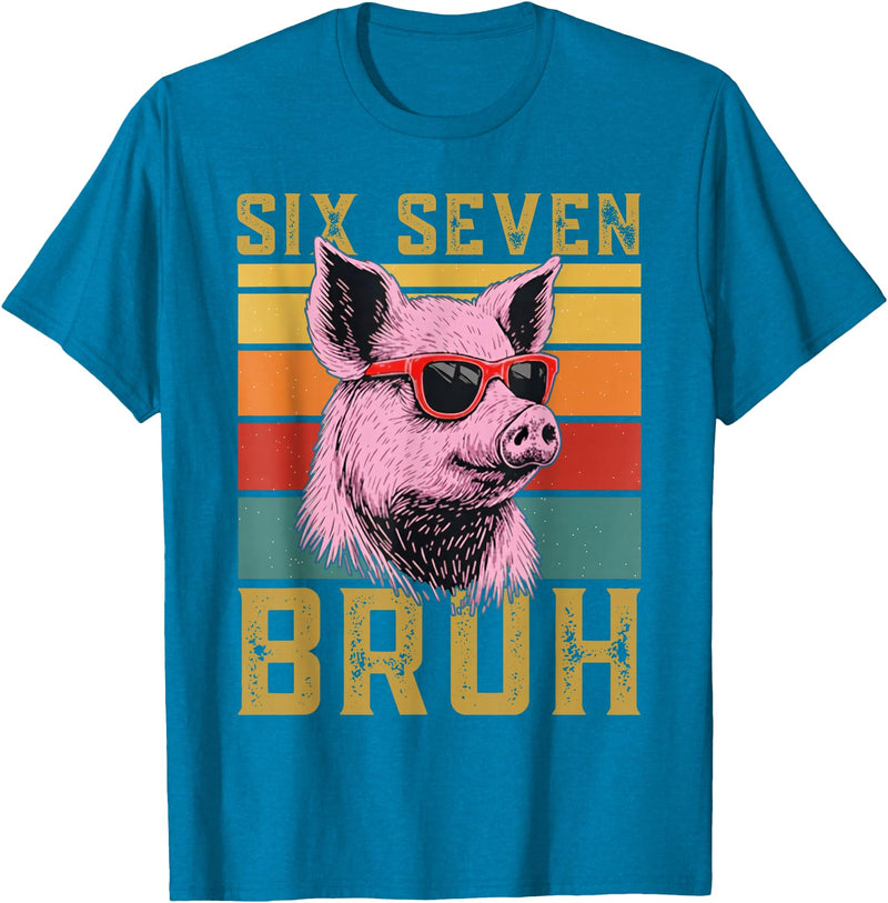 6 7 Pig Funny Animal Apparel Funny Pig 67 6 7 six Seven Meme Animal Retro Design T-Shirt - Sapphire Blue