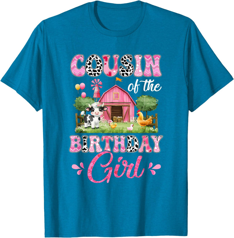 Cow First Birthday Girl Family Cousin Of The Birthday Girl 1St Birthday Cow Farm Family T-Shirt - Sapphire Blue