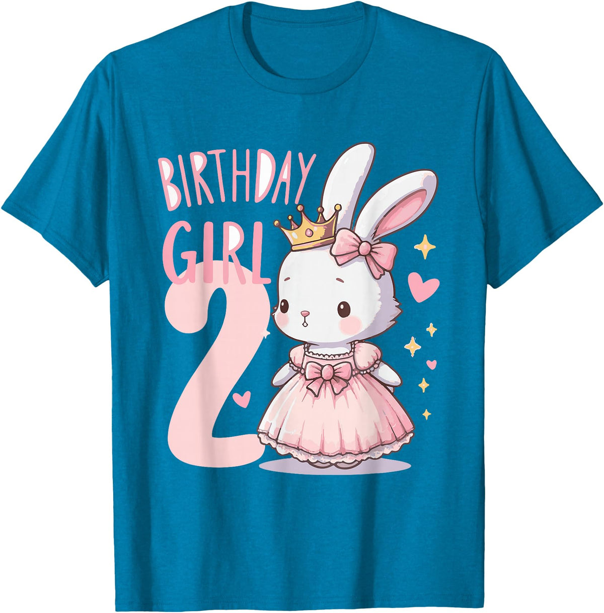 Rabbit Princess Children's Birthday 2 Years Girl Pink T-Shirt in Sapphire Blue