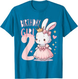 Rabbit Princess Children's Birthday 2 Years Girl Pink T-Shirt in Sapphire Blue