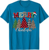 Merry Christmas Leopard Buffalo Red Plaid for Men Women T-Shirt - Sapphire Blue