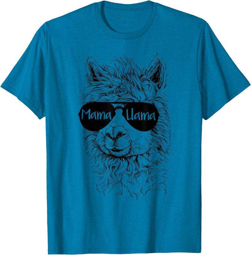 Mama Llama Funny Animal Apparel Llama Lover Mama Llama T-Shirt - Sapphire Blue