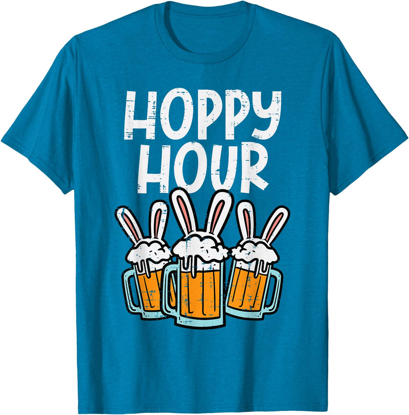 Hoppy Bunny Rabbit Ear Funny Happy Easter Day Men Women T-Shirt in Sapphire Blue