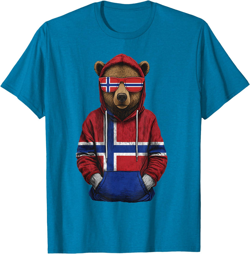 Cool Norwegian Roots Norway Norway Roots Bear Norge Norwegian Flag T-Shirt - Sapphire Blue