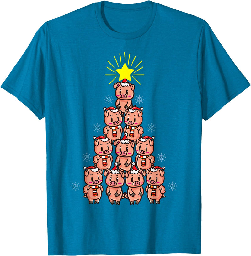 Piggy Go Cute Pig Christmas Tree Gift Shirt Farm Piggies T-Shirt - Sapphire Blue