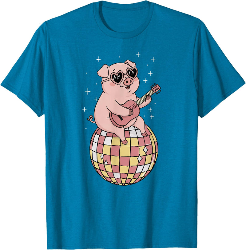 DiscoballAxis1 Funny Pig Disco Dancing Ball Groovy Retro 80s Costume T-Shirt - Sapphire Blue