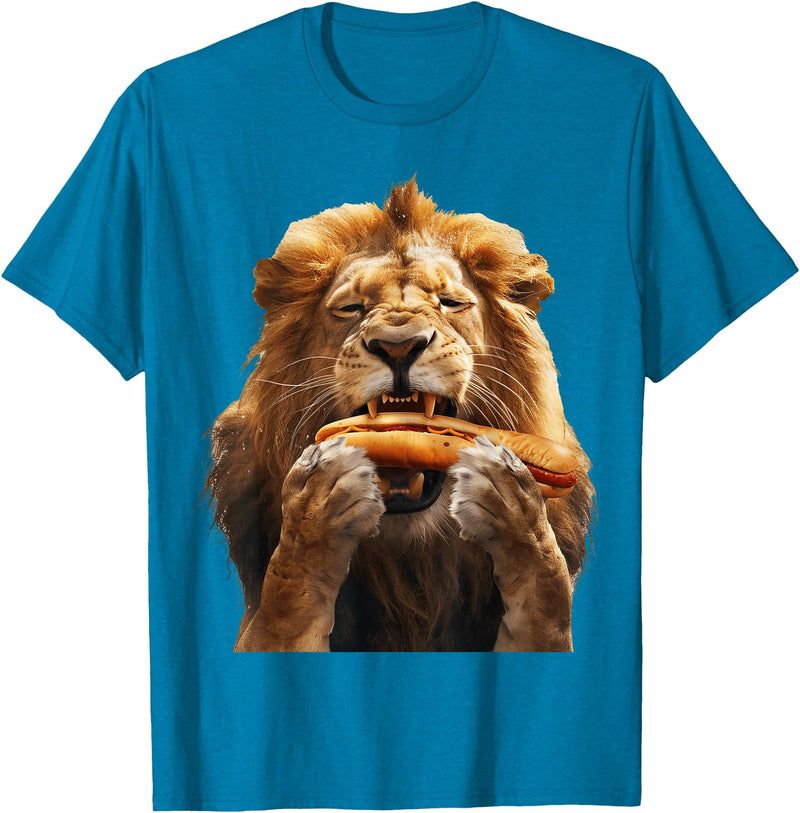 Animal Hotdog Design Lion Hotdog T-Shirt - Sapphire Blue