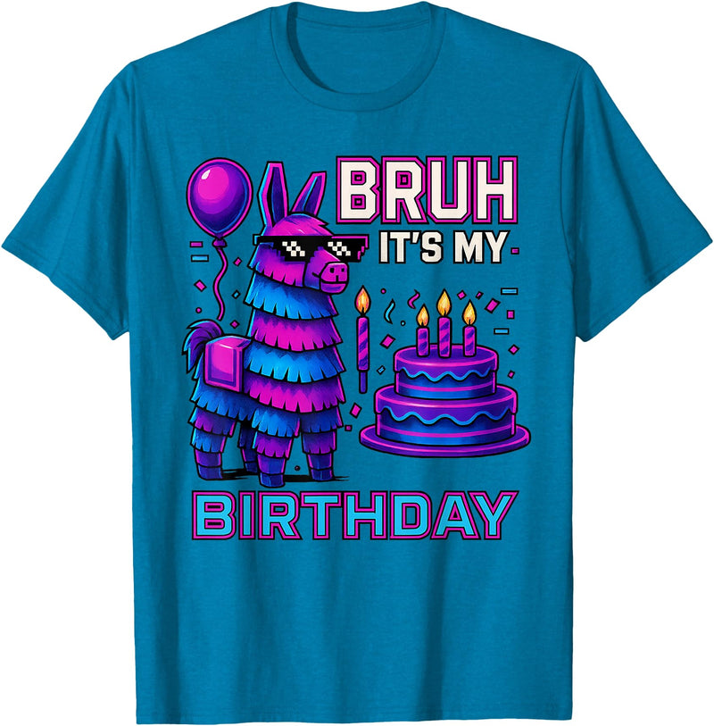 gaming gamer Birthday Llama Pinata Family Apparel Bruh It’s My Birthday Funny Llama Pinata Bday boy Kids Party T-Shirt - Sapphire Blue
