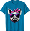 Fashionable Animals Wearing Pink Bandanas Pig Wearing Pink Bandana Headband and Sunglasses T-Shirt - Sapphire Blue