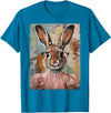 Happy Easter Bunny Rabbit Flower Graphic Art Girl Women T-Shirt in Sapphire Blue