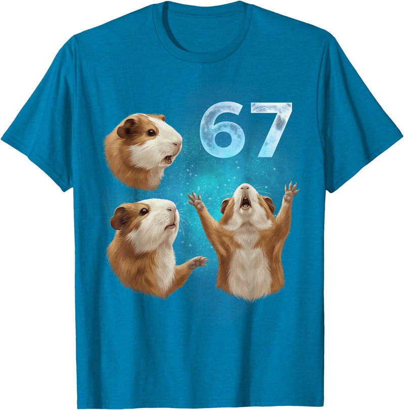 Guinea Pig 67 Meme Trending Vibe 67 Meme Guinea Pig Howling at The Moon Six Seven T-Shirt - Sapphire Blue
