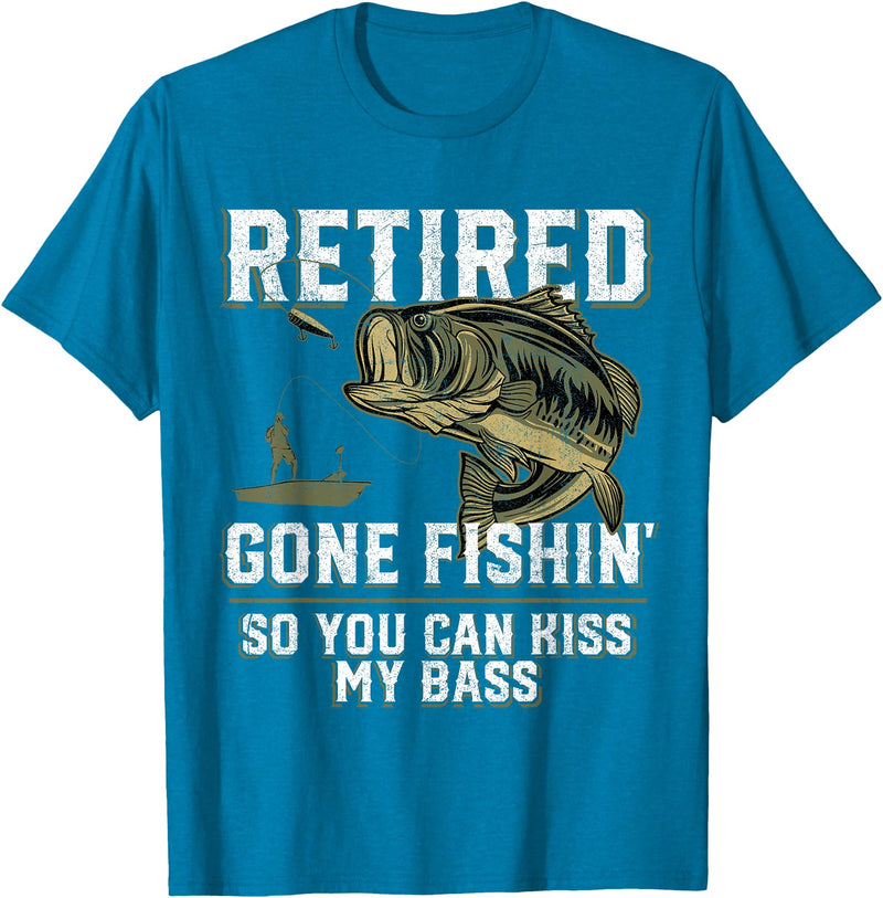 Funny Bass Fishing Shirts & Gifts For Men Retired Gone Fishin' Unisex Adult Humor Bass Fishing T-Shirt Black Medium - Sapphire Blue