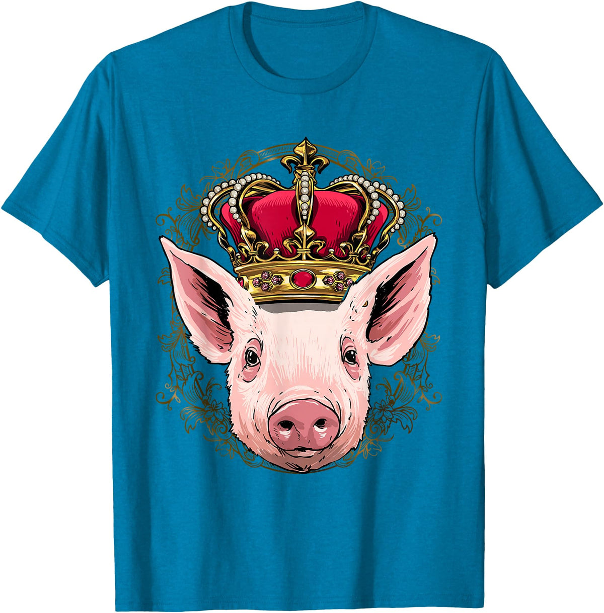 Wowsome! King Pig Wearing Crown - Queen Pig Animal T-Shirt - Sapphire Blue