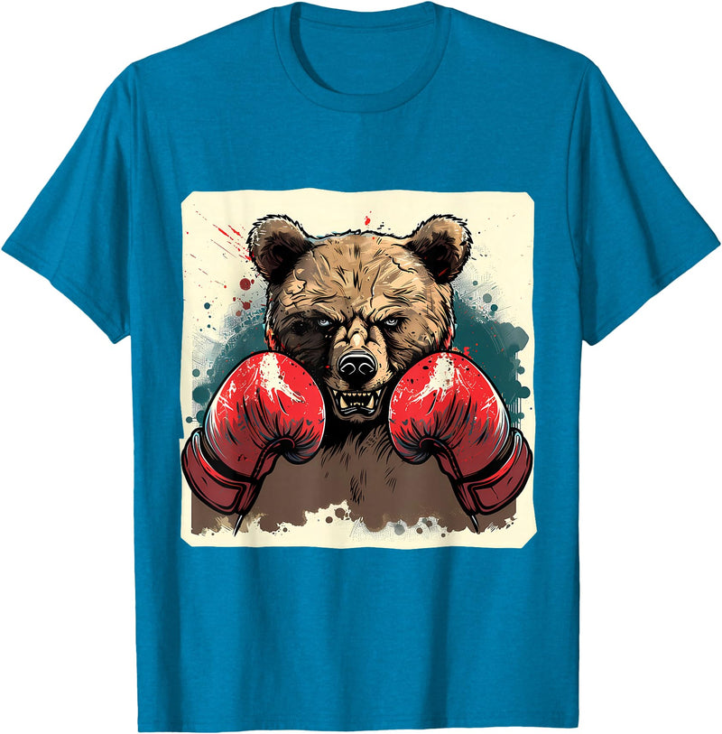 Funny Boxing Animals Boxer Bear With Boxing Gloves Kickboxing Funny Boxing T-Shirt - Sapphire Blue