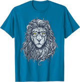 Wise Animal Cool Lion in Glasses Hipster Funny Nerd Humor T-Shirt - Sapphire Blue