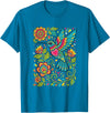 FolkFlight Design Co Bird Hummingbird Floral Folk-Art Colorful T-Shirt - Sapphire Blue