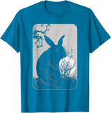 Rabbit Lover, Rabbit and Moon Small T-Shirt in Sapphire Blue