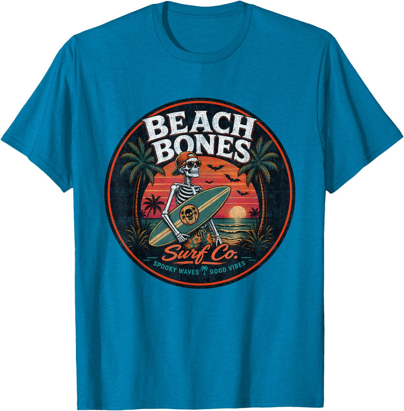 Summer Halloween Spooky Tee Co Halloween Skeleton Spooky Beach Surfer - Summer Halloween T-Shirt - Sapphire Blue