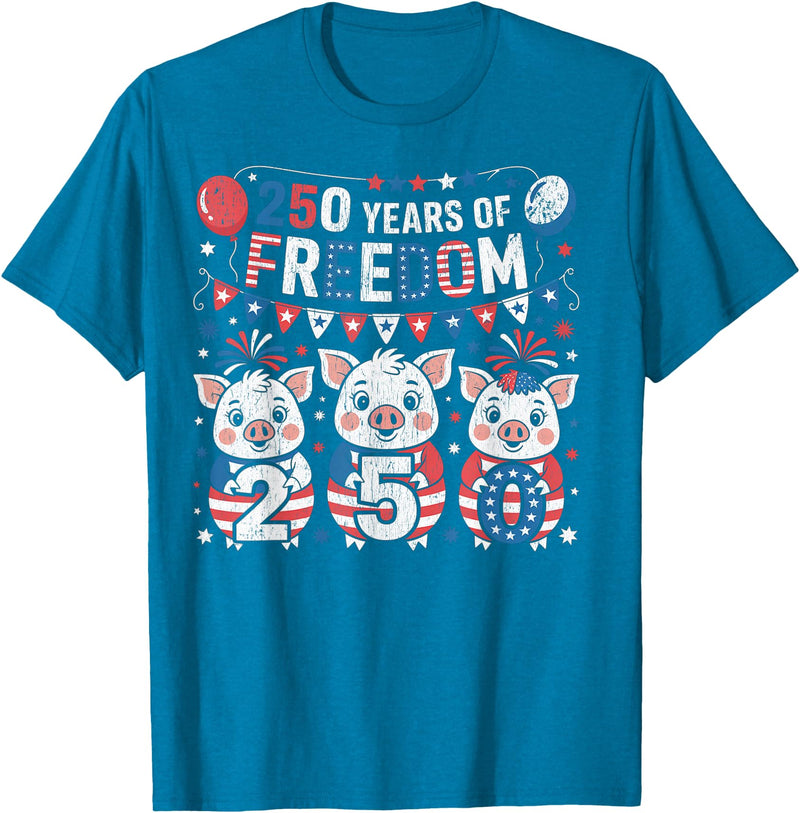 250th Patriotic 250 Years of Freedom 250th America Funny Pigs Patriotic 250 Years of Freedom T-Shirt - Sapphire Blue