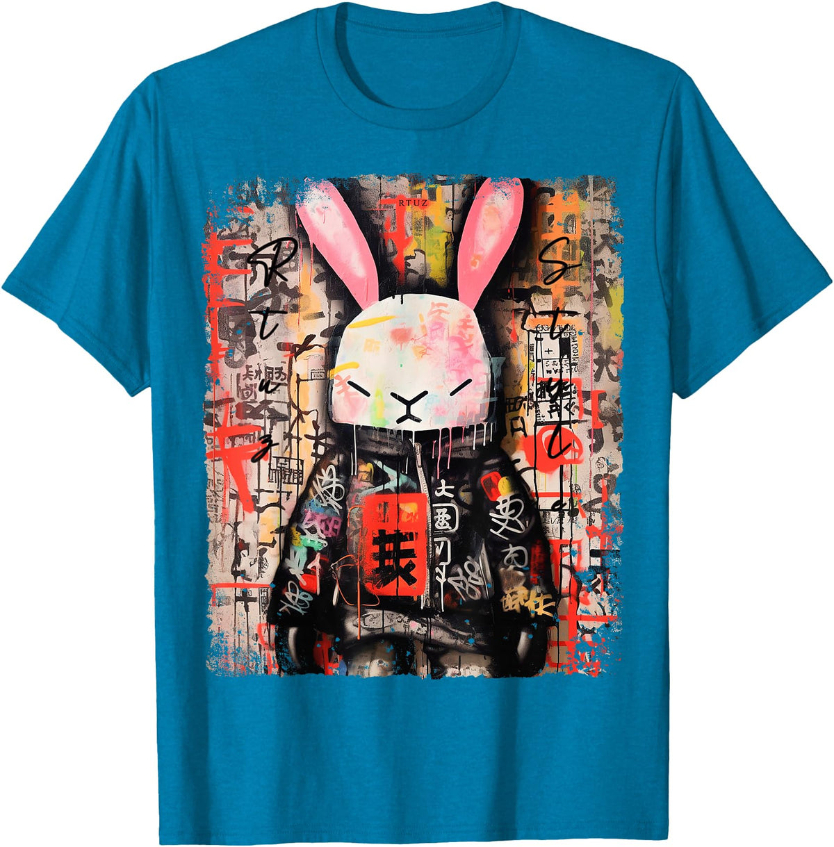 Hip Hop Y2K Rabbit Hipster Edgy Streetwear Bunny Samurai T-Shirt in Sapphire Blue