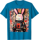 Hip Hop Y2K Rabbit Hipster Edgy Streetwear Bunny Samurai T-Shirt in Sapphire Blue