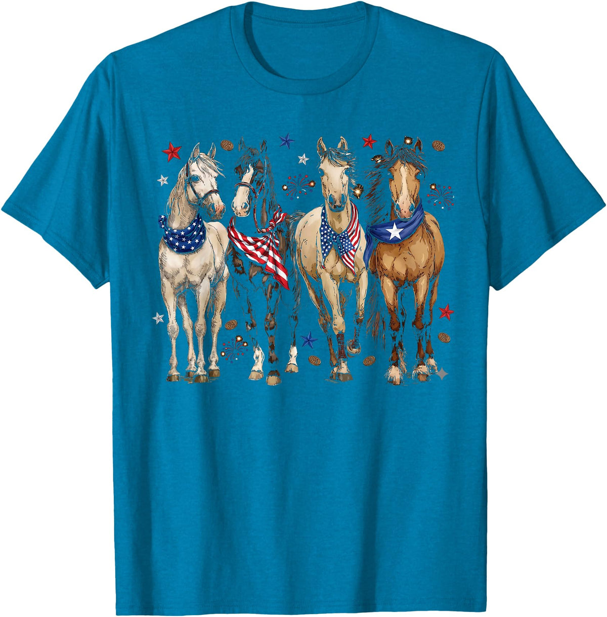 Patriotic Horse Squad 4th of July Equestrian Women Girls T-Shirt - Sapphire Blue