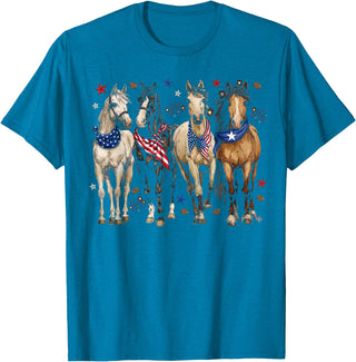 Patriotic Horse Squad 4th of July Equestrian Women Girls T-Shirt - Sapphire Blue