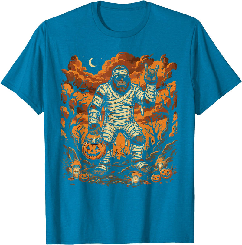 Halloween Shirts For Women Men Kids Boys Girls Halloween Mummy Bigfoot Rock Sasquatch Costume Men Boys Kids T-Shirt -