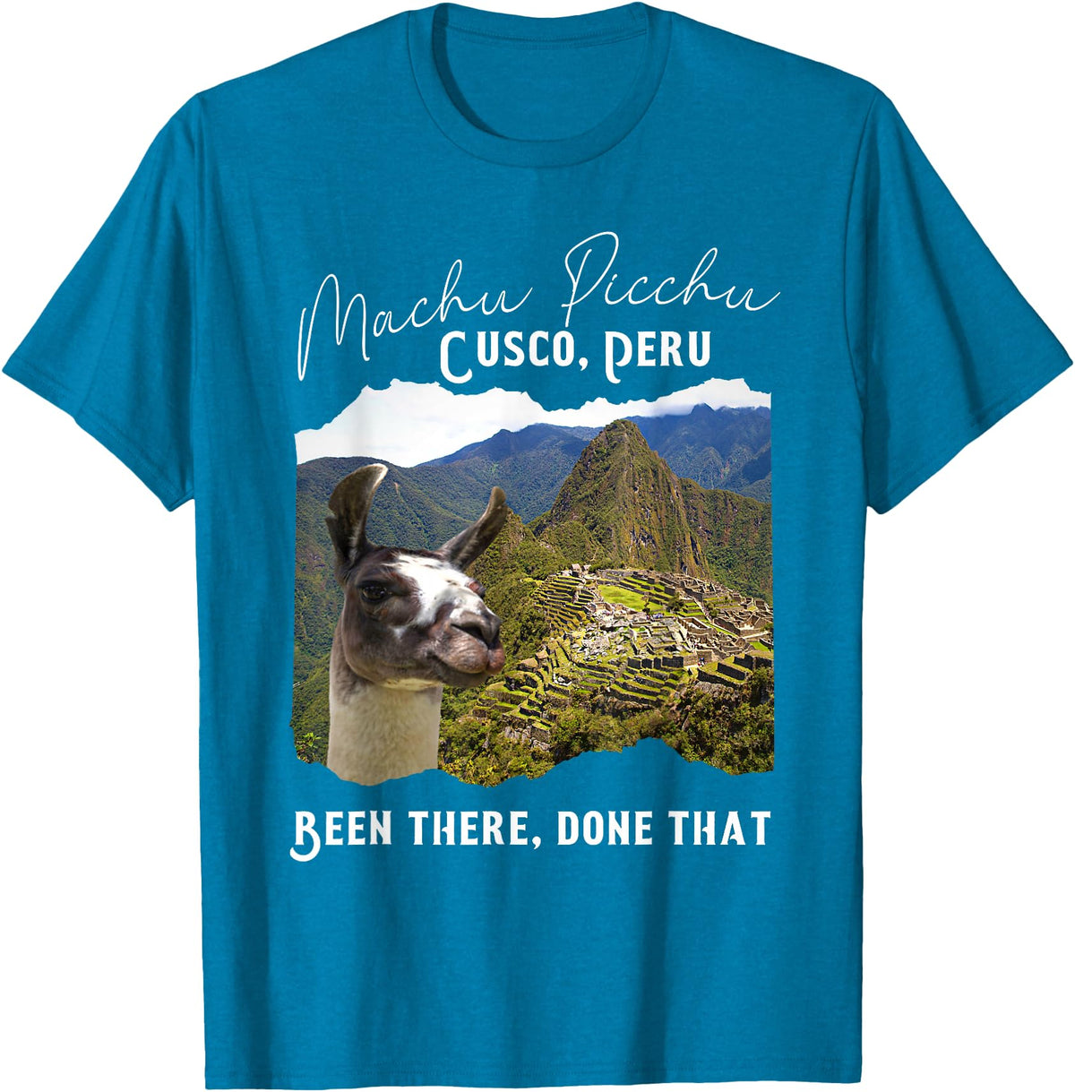 Machu Picchu Souvenir Llama Machu Picchu T-Shirt - Sapphire Blue