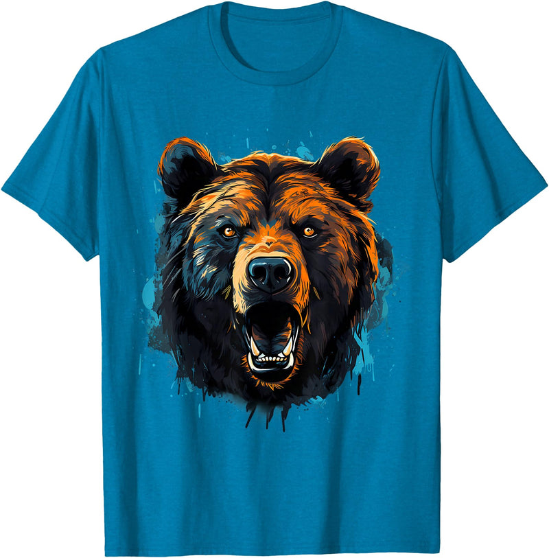 Forest Animal Art Bear Portrait Splash Forest Artwork Animal Lovers Motif T-Shirt - Sapphire Blue
