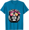 Fashionable Animals Wearing Pink Bandanas Lion Wearing a Pink Bandana Headband and Sunglasses T-Shirt - Sapphire Blue
