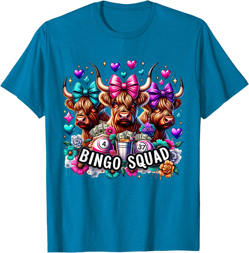 Highland Cow Bingo Player Gambler Lottery Player Highland Cow Bingo Squad Player Gambler Lottery Game Lovers T-Shirt -