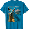 Selfie Llama and Shark Summer Scuba Diving Funny Llama Selfie with Shark Ocean Lovers T-Shirt - Sapphire Blue