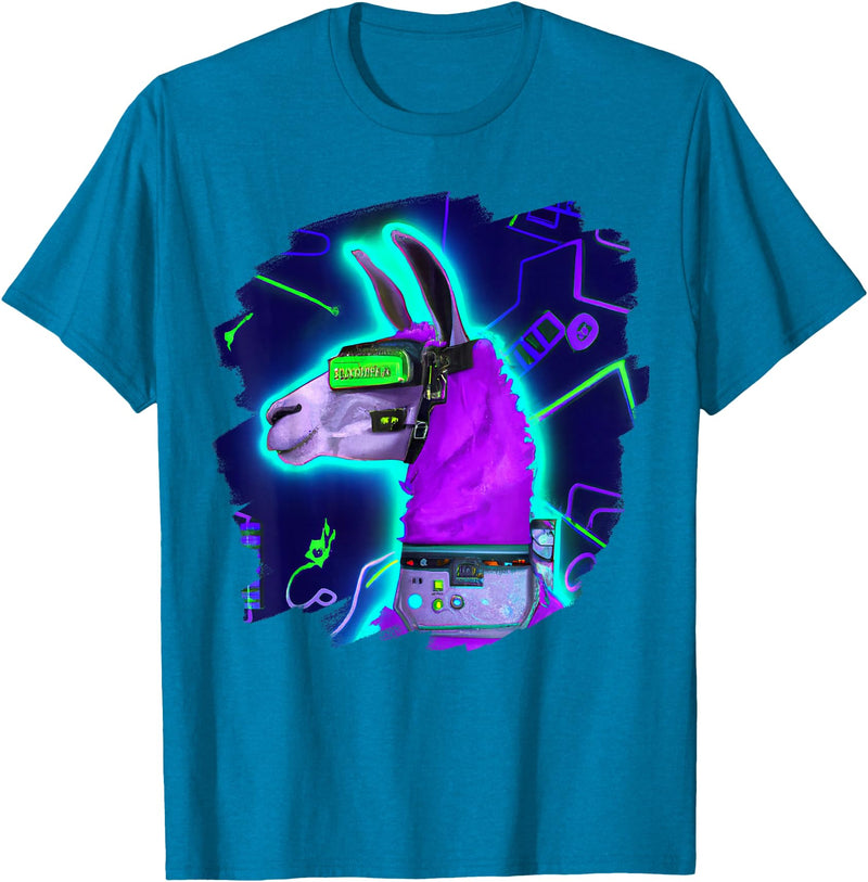 Llama Robot Cyborg Life Apparel Llama Cyborg Robot Llama Cool Artistic Retro Alpacas T-Shirt - Sapphire Blue