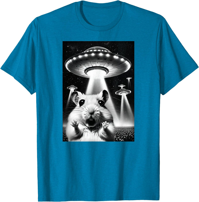 Hamster UFO | Funny Invasion Meme Alien Hamster UFO Selfie T-Shirt - Sapphire Blue