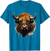 Safari Animal Art Buffalo Animal Print Portrait Bison Nature Artwork T-Shirt - Sapphire Blue