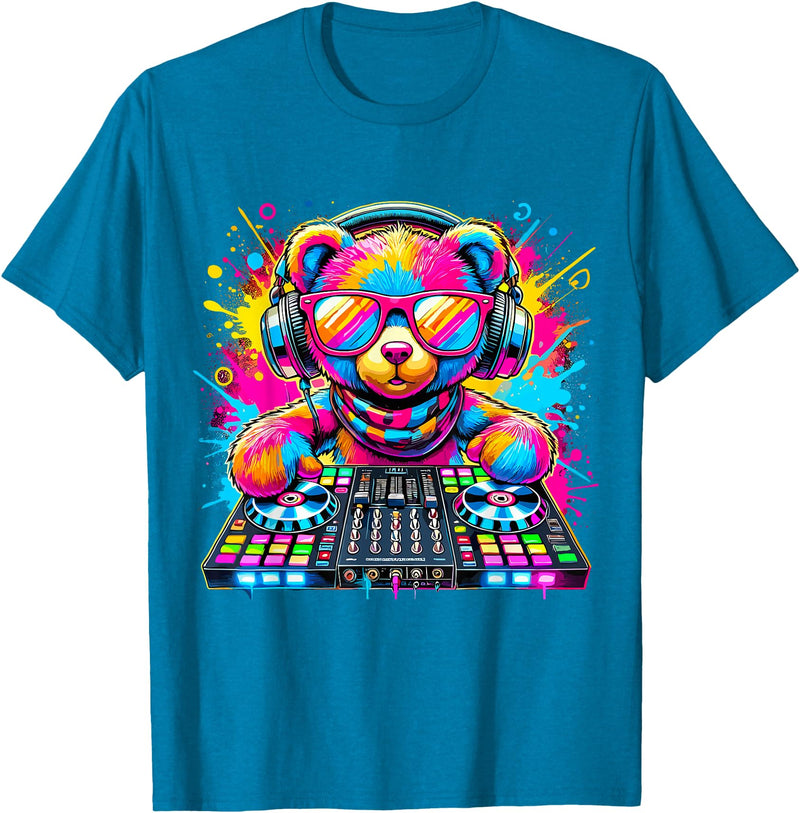 Magical and Funny Music lover Gifts DJ Teddy Bear Disco Hip Hop T-Shirt - Sapphire Blue