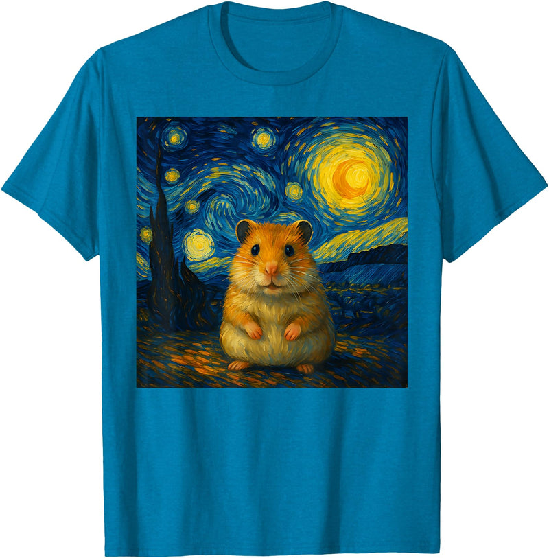 Hamster Starry Night Van Gogh Art for Men Women Kids T-Shirt - Sapphire Blue