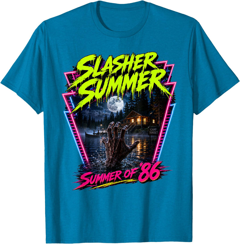 Summerween Slasher Summer Halloween Spooky Tee Vintage Summerween Funny Slasher Summer Halloween 80s Style T-Shirt -
