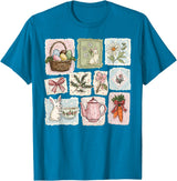Floral Coquette Spring Easter Bunny Vintage Happy Easter T-Shirt in Sapphire Blue