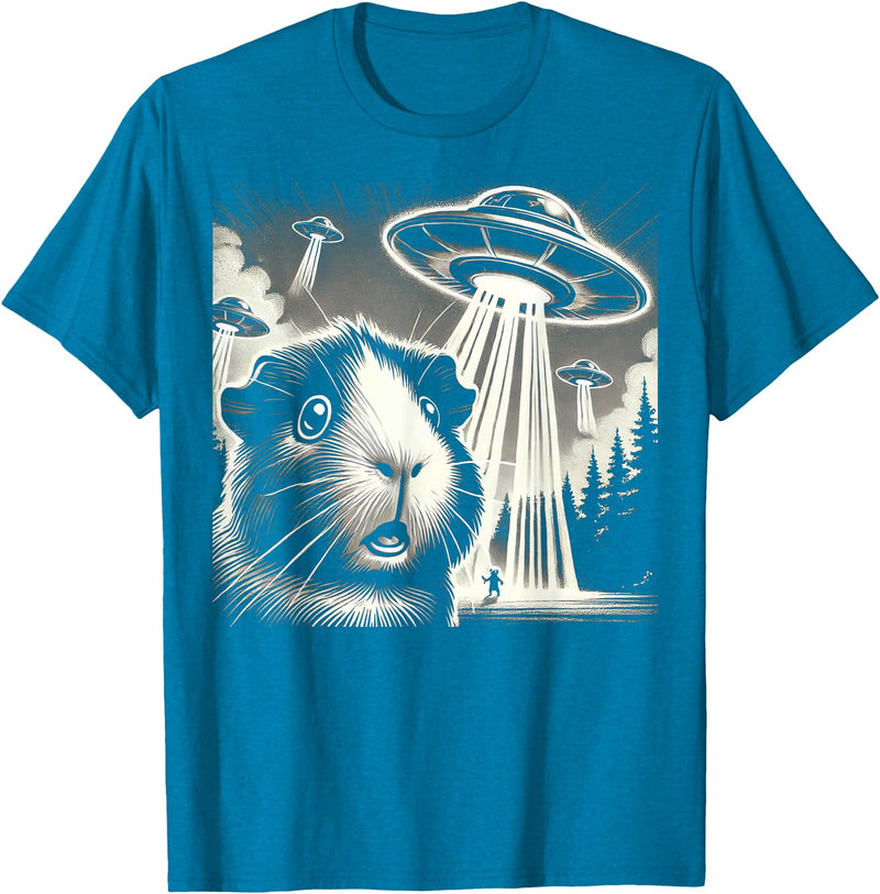 Guinea pig UFO BY TEERA Guinea pig UFO Funny Meme Selfie T-Shirt - Sapphire Blue