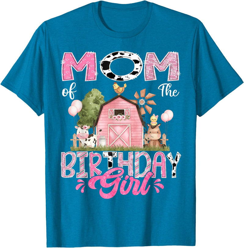 Famer Pink Cow Birthday Matching Tees Mom Of The Birthday Girl 1St Birthday Pink Cow Farm T-Shirt - Sapphire Blue