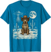 Retro Catahoula Leopard Dog Lover Halloween Moon Funny Catahoula Leopard Dog Cowboy Western UFO T-Shirt - Sapphire Blue