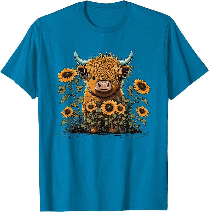 Scottish Highland Cow Cute Highland cattle Cow Funny Highland Cow T-Shirt - Sapphire Blue