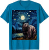 Starry Night Wildlife Graphic Grizzly Bear Van Gogh Starry Night Grizzlies Animal T-Shirt - Sapphire Blue