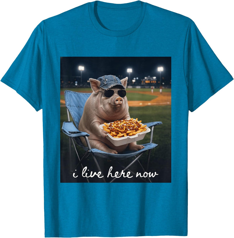 Funny Men Women Pig Baseball Outfit Funny Pig Baseball I Live Here Now T-Shirt - Sapphire Blue